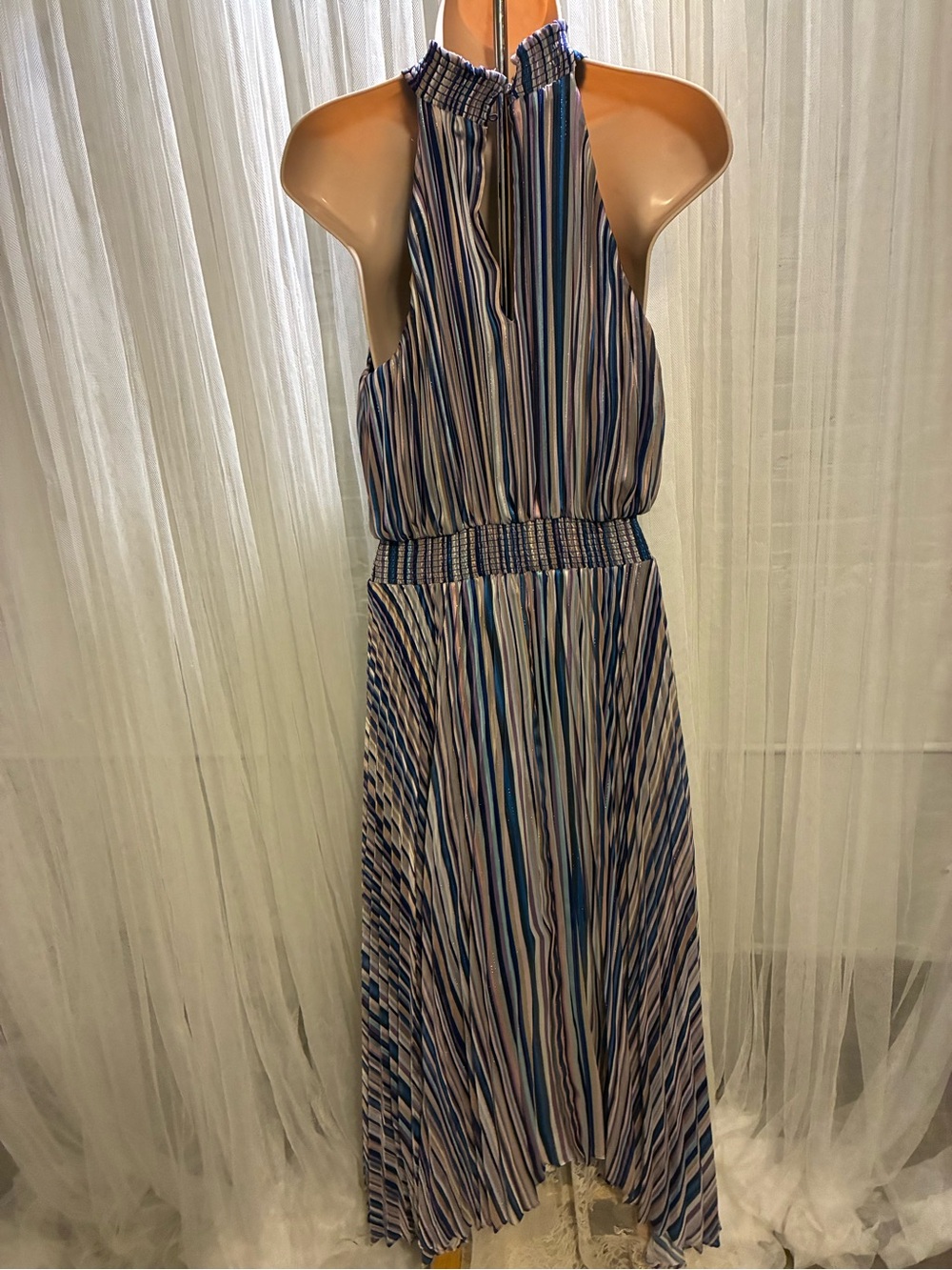 White House Black Market Blue and White Striped Halter High-Low Dress